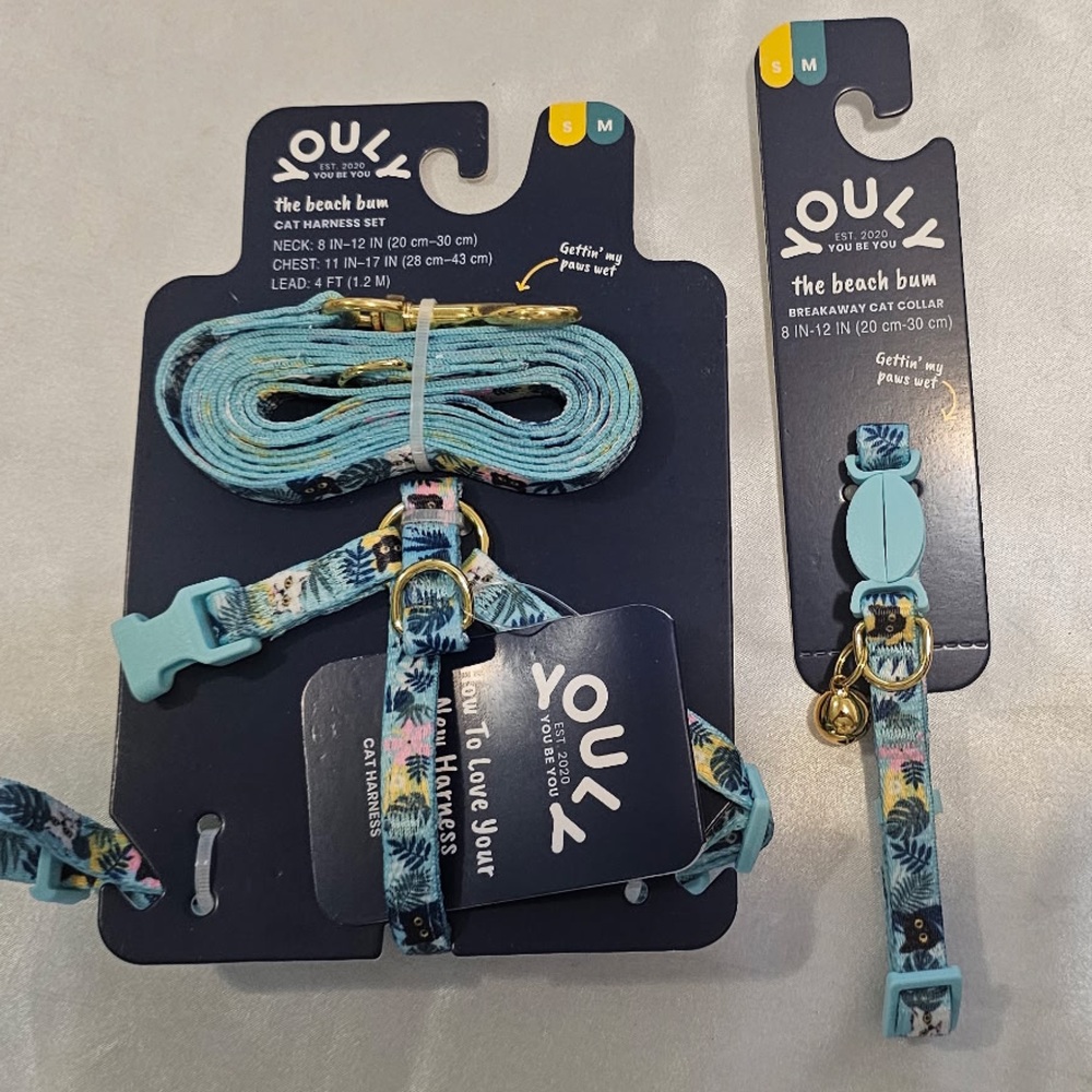Youly the beach bum Tropical Cat Harness and Leash Set w/Collar (S/M)